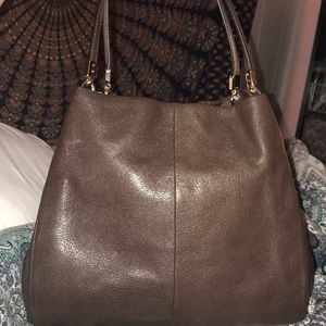 Dark brown leather coach purse